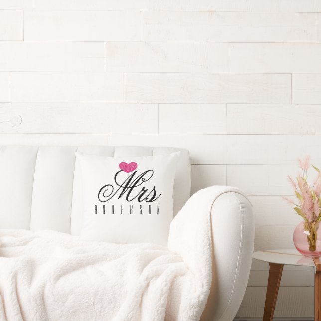 Mrs Modern Script Custom Wedding Throw Pillow (Couch)