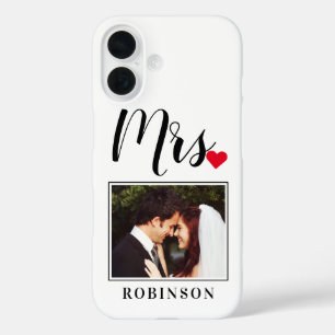 Mrs Modern Script Heart Custom Wedding Monogram iPhone 16 Case