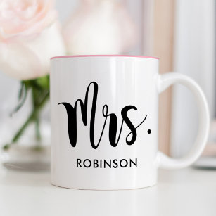 Mrs. Modern Script Monogram Wedding Two-Tone Coffee Mug
