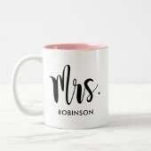 Mrs. Modern Script Monogram Wedding Two-Tone Coffee Mug (Left)