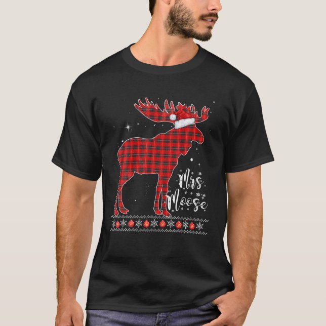 Mrs. Moose | Red Plaid Buffalo Matching Family Paj T-Shirt (Front)