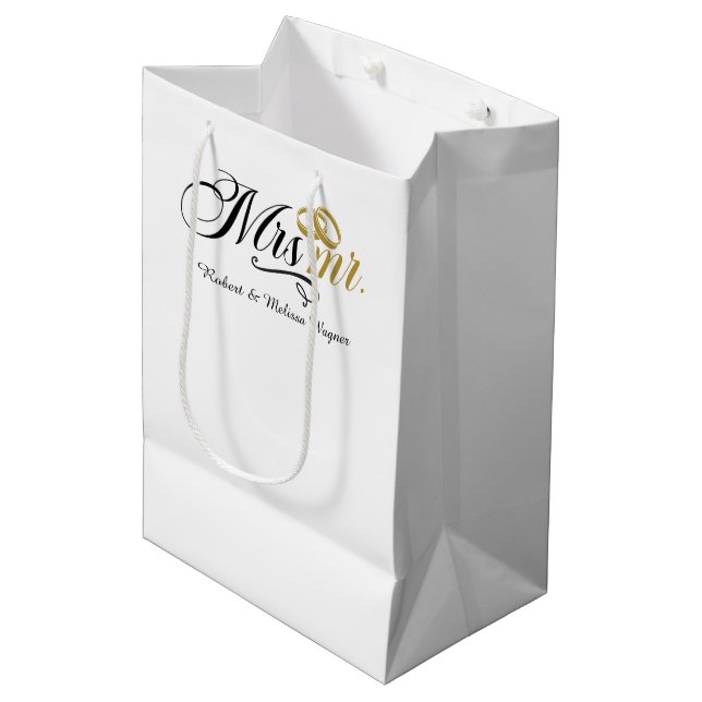 Mrs. Mr. Customizable Wedding Medium Gift Bag (Front Angled)