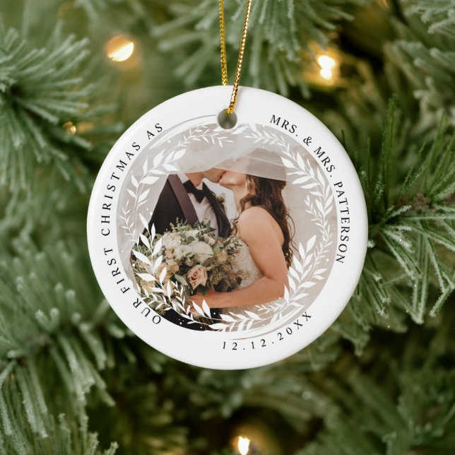 Mrs. & Mrs. First Christmas  Ceramic Ornament (Tree)