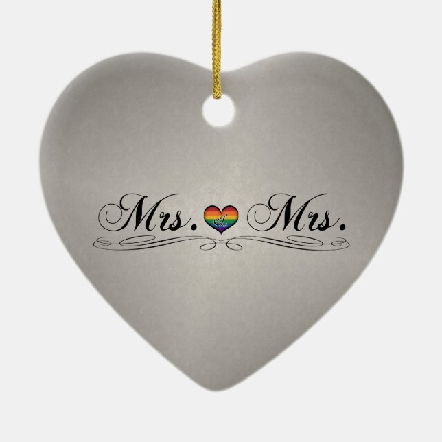 Mrs. & Mrs. Lesbian Design Ceramic Ornament (Back)