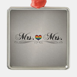 Mrs. & Mrs. Lesbian Design Metal Ornament