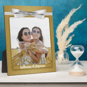 Mrs & Mrs Lesbian Gay Wedding Gold Photo Plaque