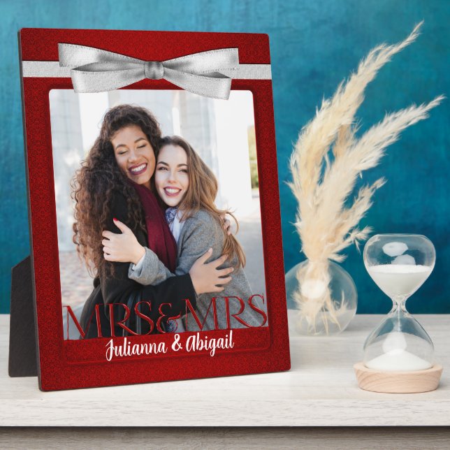 Mrs & Mrs Lesbian Gay Wedding Red Photo Plaque (Side)