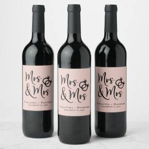 Mrs & Mrs Lesbian Wedding Blush Pink Wine Label