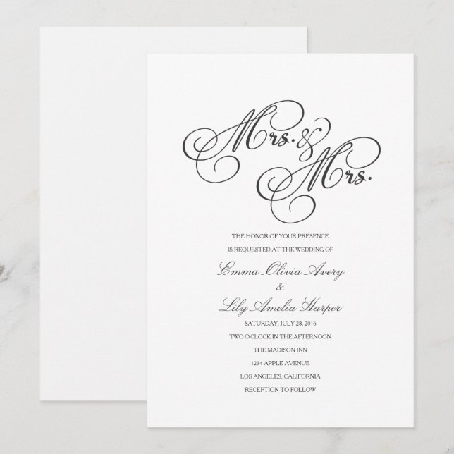 Mrs. & Mrs. | Lesbian Wedding Invite (Front/Back)