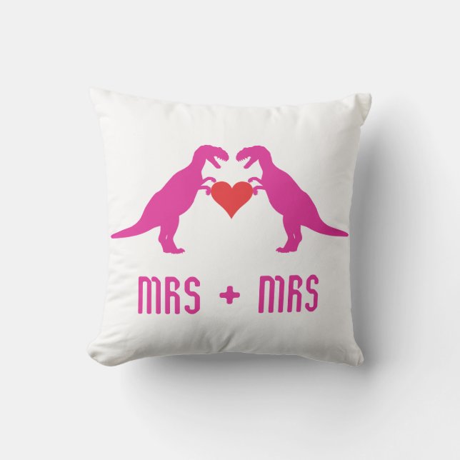 Mrs+Mrs - Love is Love Dinosaurs Throw Pillow (Front)