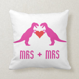 Mrs+Mrs - Love is Love Dinosaurs Throw Pillow