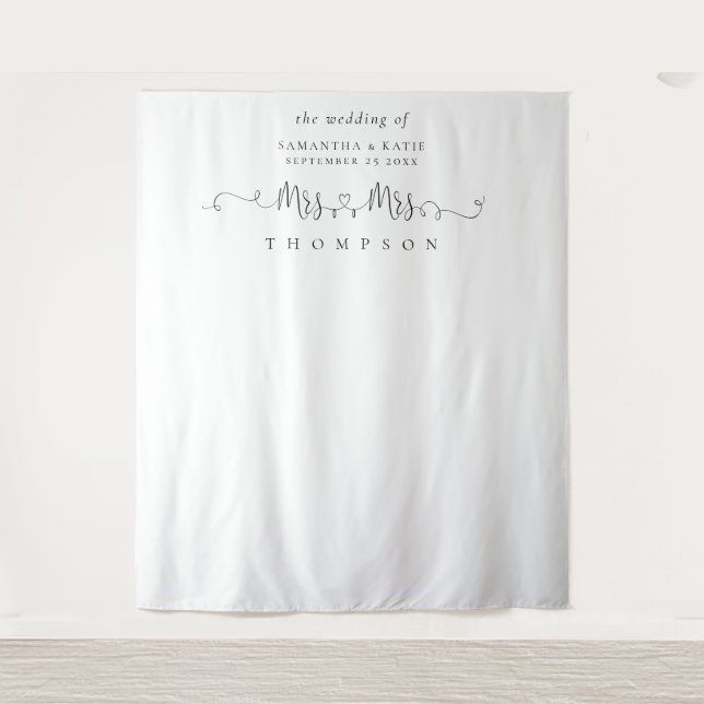 Mrs Mrs Name Rings Lesbian Wedding Photo Backdrop Tapestry (Front)