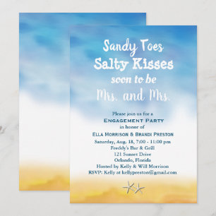 Mrs. & Mrs. Sandy Toes Engagement Party sky & sand Invitation