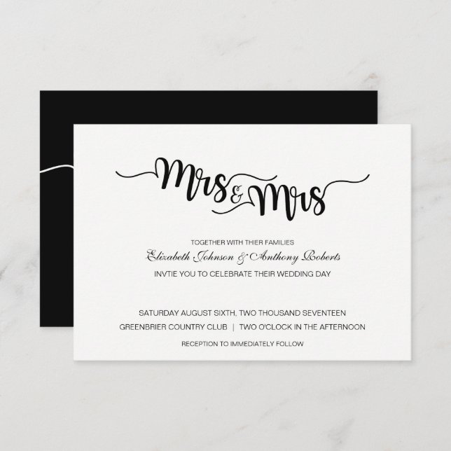 Mrs. & Mrs. Script | Modern Wedding Invitations (Front/Back)