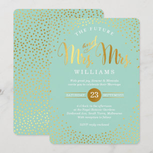 MRS & MRS STYLISH WEDDING gold confetti mint Invitation