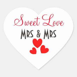 Mrs + Mrs Sweet Love Red Hearts Personalized Heart Sticker