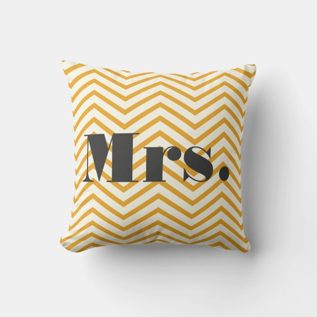 Mrs Mustard Yellow Ivory and Grey Zig Zag Pillow (Front)