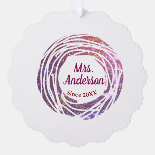 Mrs name pink mauve border since year wedding brid ornament card