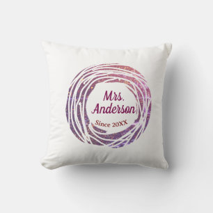 Mrs name pink mauve border since year wedding brid throw pillow
