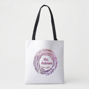 Mrs name pink mauve border since year wedding brid tote bag