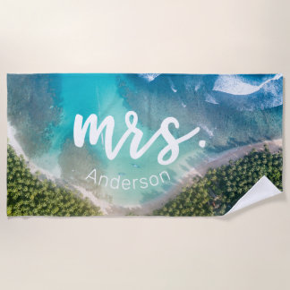Mrs. Newlywed Beach Photo Bride Personalized Beach Towel