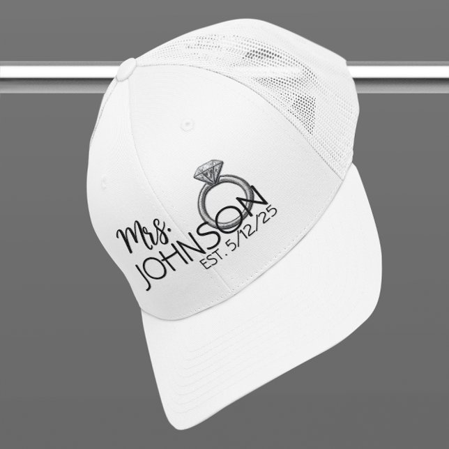 Mrs Newlywed Bride Faux Ring Embroidered Patch Trucker Hat (Creator Uploaded)