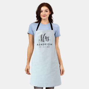 Mrs newlywed bride personalized blue apron