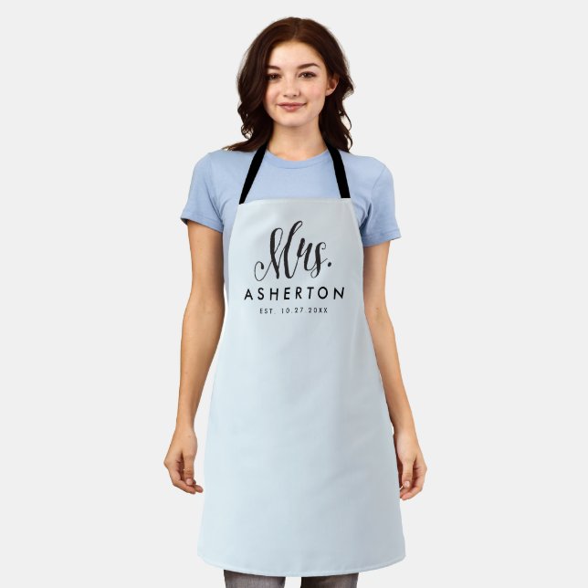 Mrs newlywed bride personalized blue apron (Worn)