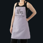 Mrs newlywed bride personalized lilac purple apron<br><div class="desc">For the newlywed,  this lavender purple and black apron features "Mrs." in an elegant and modern script along with a last name and "established" date. Makes a cute bridal shower,  wedding or bachelorette gift!</div>