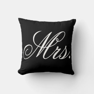 Mrs. newlywed bride typography black and white throw pillow