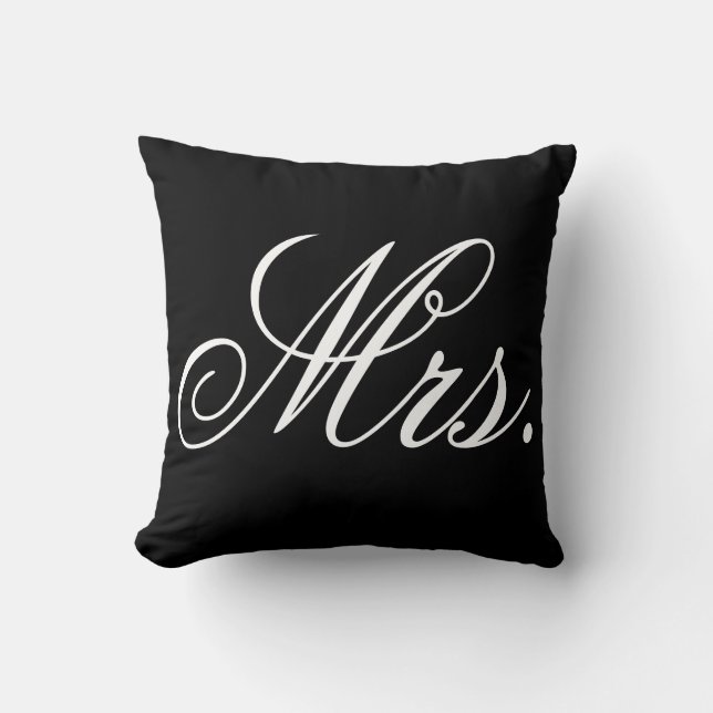 Mrs. newlywed bride typography black and white throw pillow (Front)