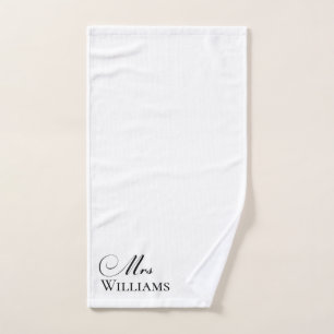 Mrs Personalized Name White Black Hand Towel