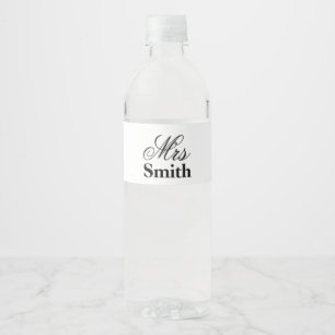 Mrs Personalized Name White Black Water Bottle Label