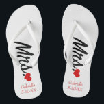 Mrs. Personalized With Name & Date  Flip Flops<br><div class="desc">These flip flops can be changed to any background colour zazzle offers. They have the word "Mrs." in script down the flip flip. You can personalize flip flops with your name and a special date of when you met or wedding date. Check out the many bride designs we have in...</div>