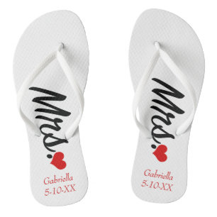 Mrs. Personalized With Name & Date  Flip Flops