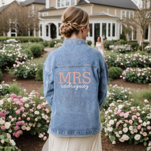 Mrs Pink Letters Personalized Elegant Bride Denim Jacket