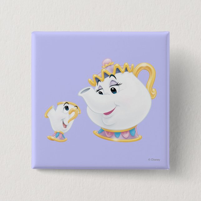 Mrs. Potts and Chip 2 Inch Square Button (Front)