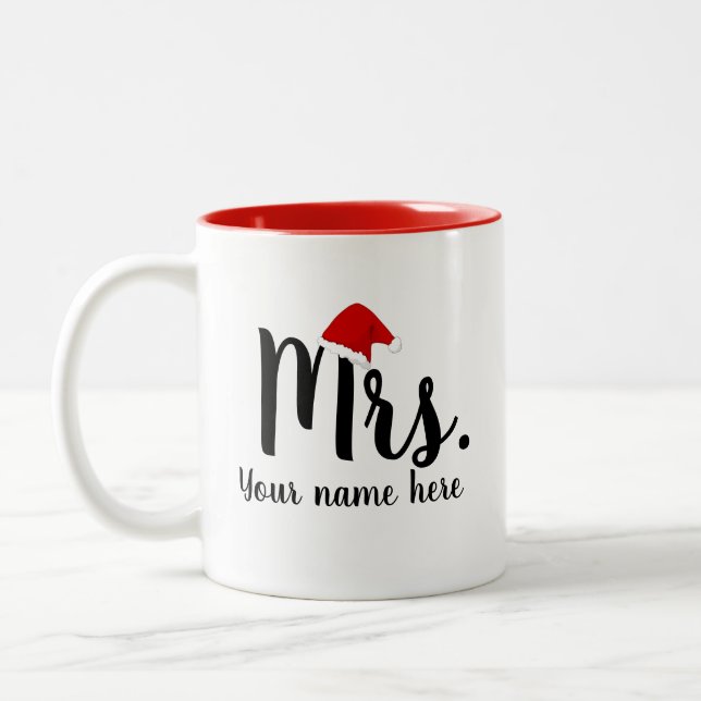 Mrs. Red Santa Sweatshirt Two-Tone Coffee Mug (Left)