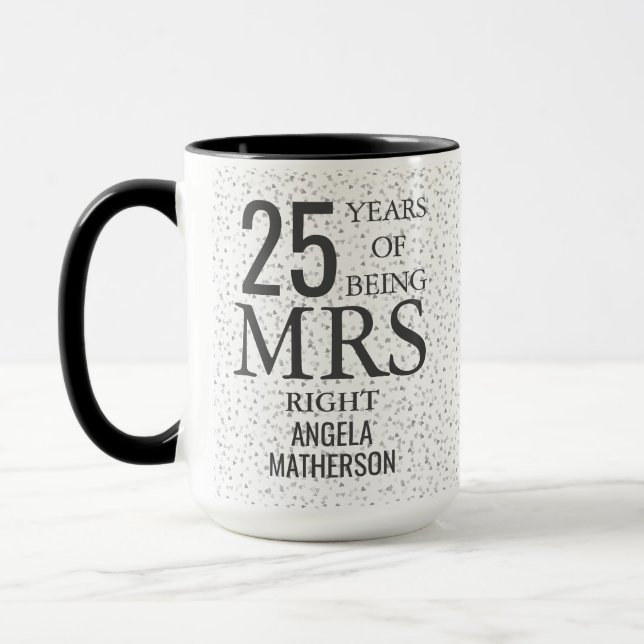 Mrs Right Fun 25th Anniversary Silver Hearts Mug (Left)