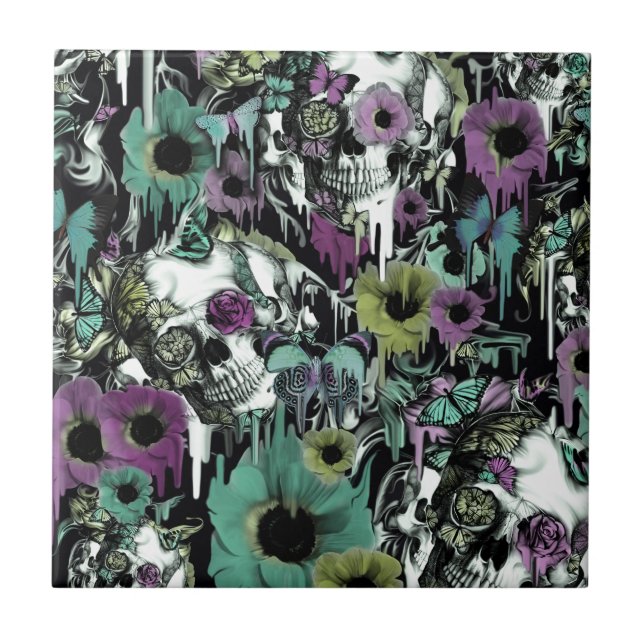 Mrs. Sandman, floral skull pattern Tile (Front)