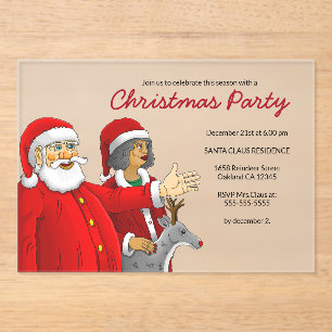 Mrs. Santa and Santa's Christmas Party Acrylic Invitations