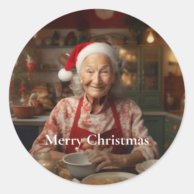 Mrs Santa Baking Cake Classic Round Sticker (Front)