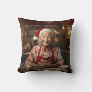 Mrs Santa Baking Cake Throw Pillow