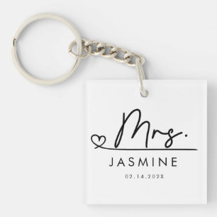 Mrs Script Custom Wedding Keychain