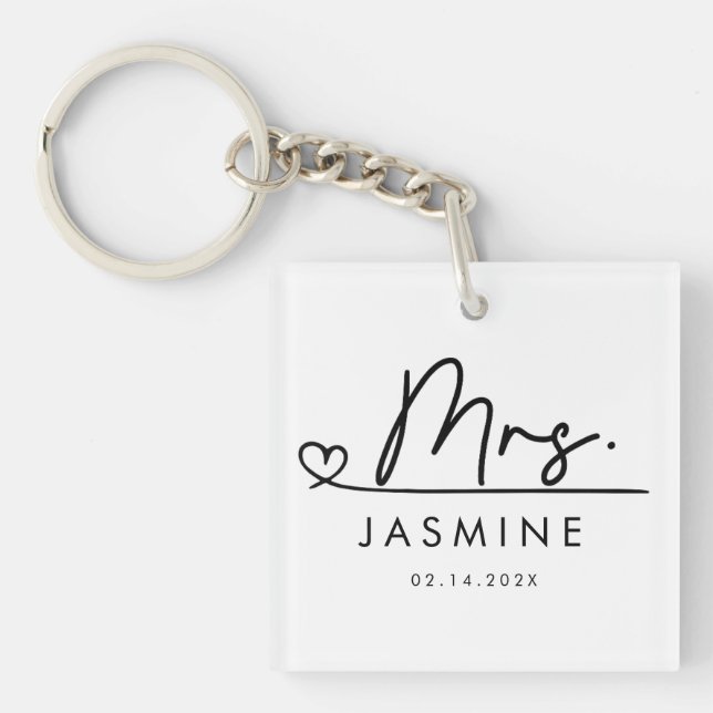 Mrs Script Custom Wedding  Keychain (Front)