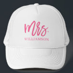 Mrs. Script Personalized Trucker Hat<br><div class="desc">Show off your new last name with this pretty hat featuring a modern brush script in hot pink.</div>