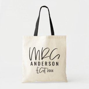 Mrs script typography wedding tote bag