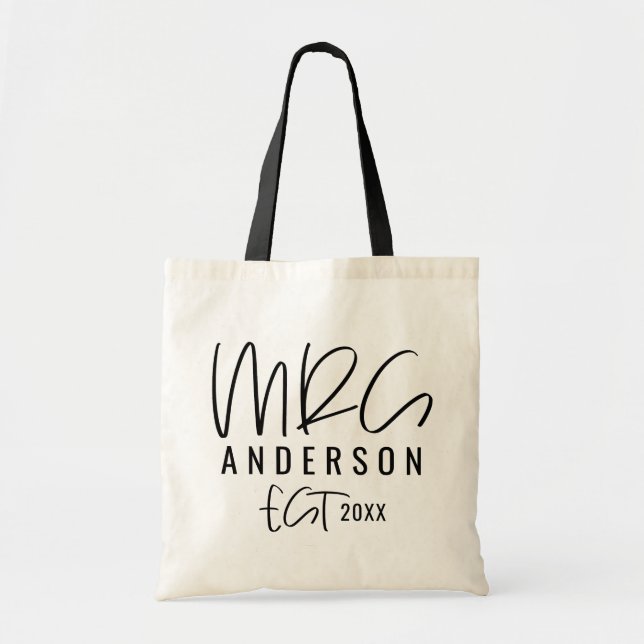 Mrs script typography wedding tote bag (Front)