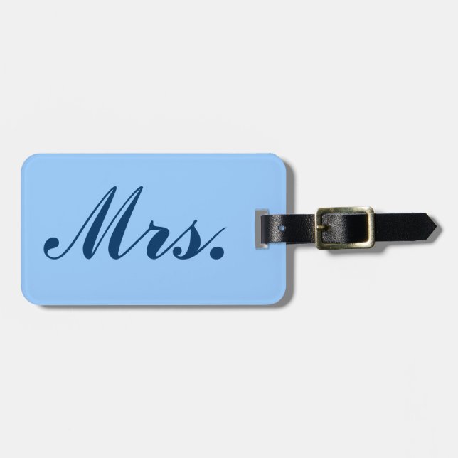 Mrs., Scroll Luggage Tag in Blue (Front Horizontal)