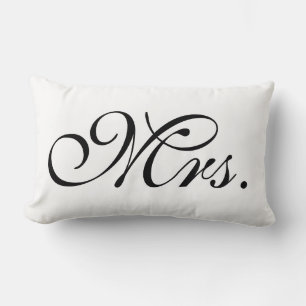 Mrs Scroll Text In Black And White Lumbar Pillow